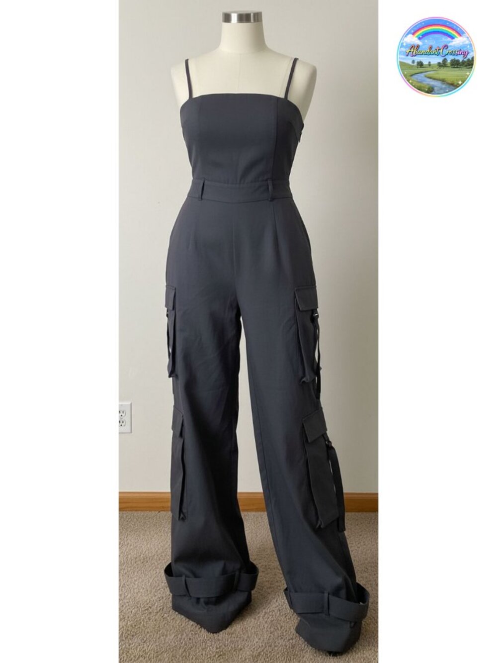 Womens Cargo Jumpsuit Sexy One Piece Wide Leg Romper Multi Pockets